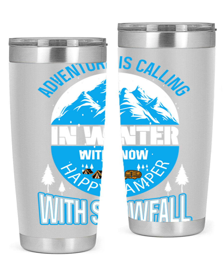 Camping Winter 39# Tumbler in stainless steel with a drink-thru lid, showcasing its sleek design and double wall insulation.